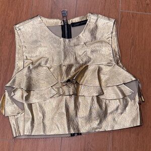 Zara Metallic Gold Ruffle Crop Top